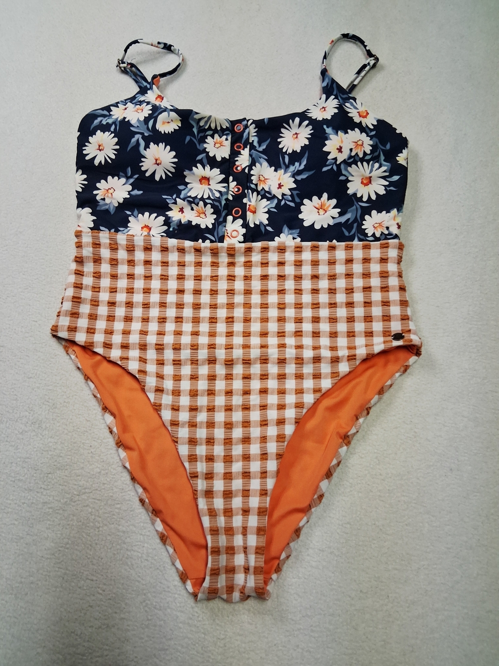 ZYIA Navy Floral and Orange Gingham Girls' One-Piece Swimsuit